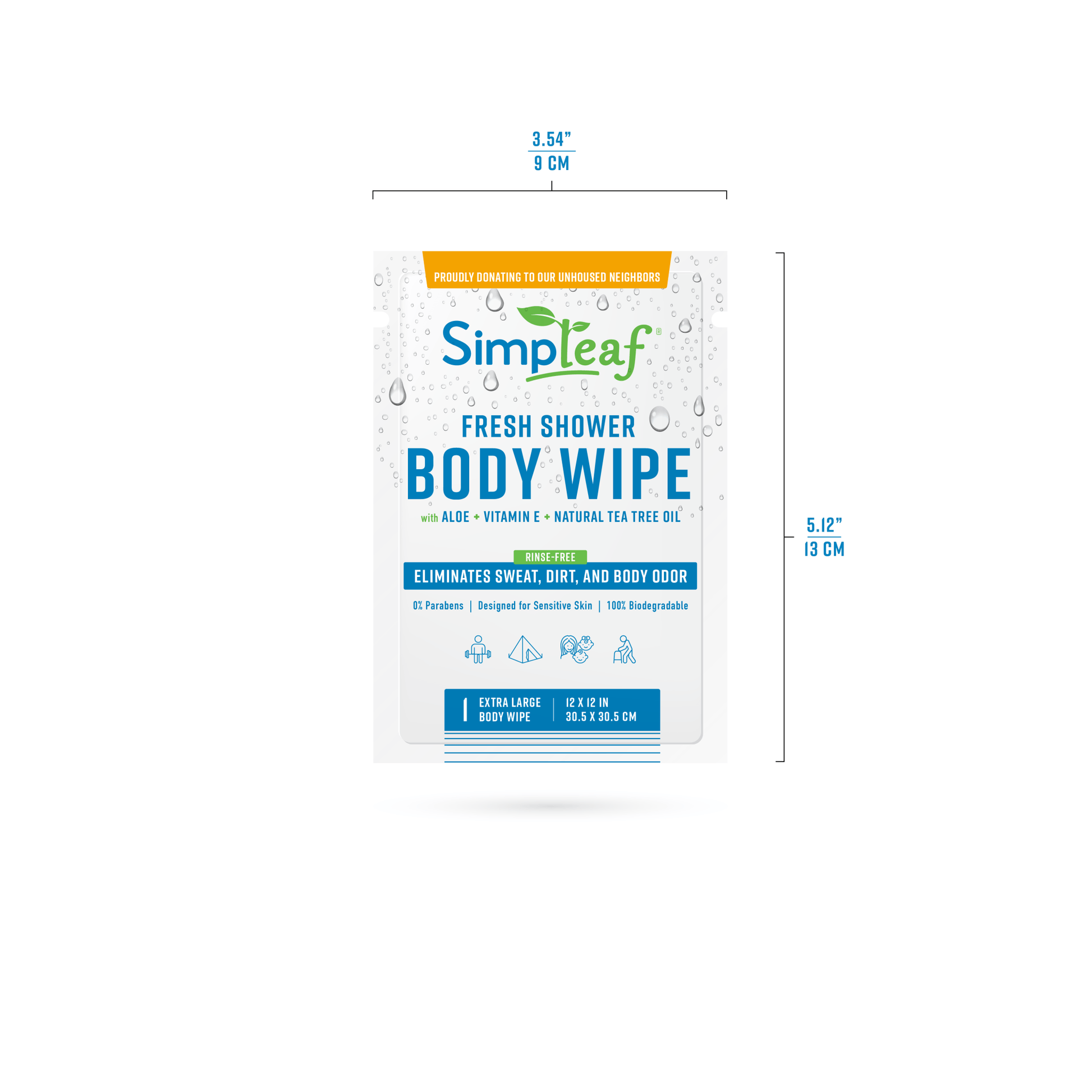Simpleaf Brands - Extra Large Fresh Shower Body Wipes 12 inche by 12 Inche  wipes for personal cleanup - Single pack
