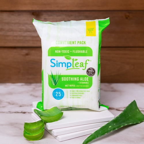 Simpleaf Brands Flushable Wipes, 25 Count Personal Wipes Aloe Vera Convenient Pack - Perfect for Travel and On-the-go pulse