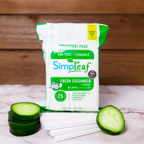 Simpleaf Brands Flushable Wipes, 25 Count Personal Wipes Cucumber Convenient Pack - Perfect for Travel and On-the-go pulse
