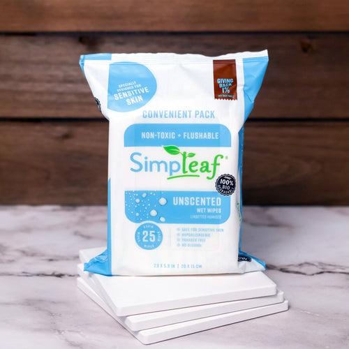 Simpleaf Brands Flushable Wipes, 25 Count Personal Wipes Unscented Convenient Pack - Perfect for Travel and On-the-go pulse