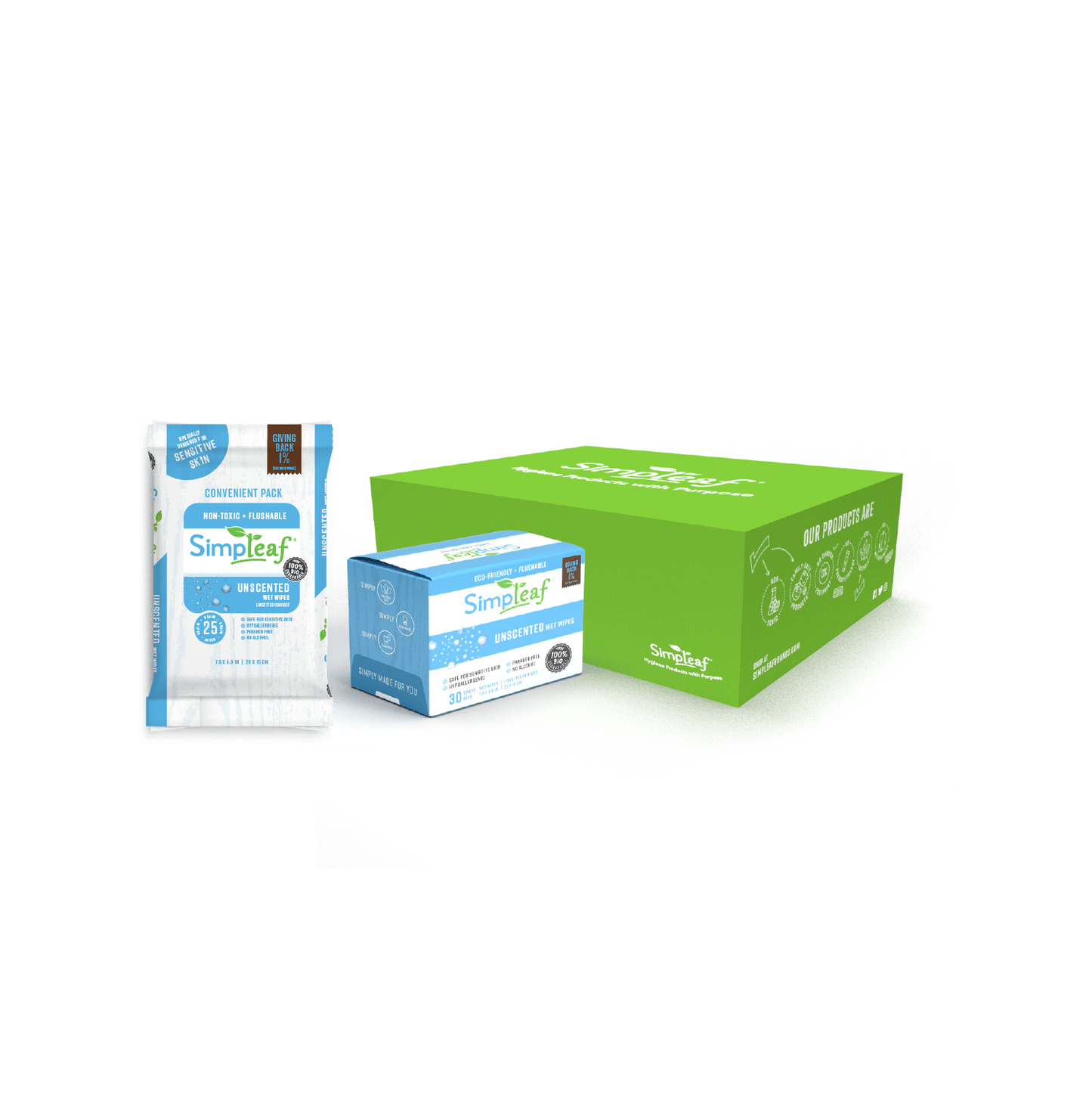 Unscented Flushable Wipes Bundle, Eco-Friendly, NO Paraben & Alcohol, Hypoallergenic & Safe for Sensitive Skin, Soothing Aloe