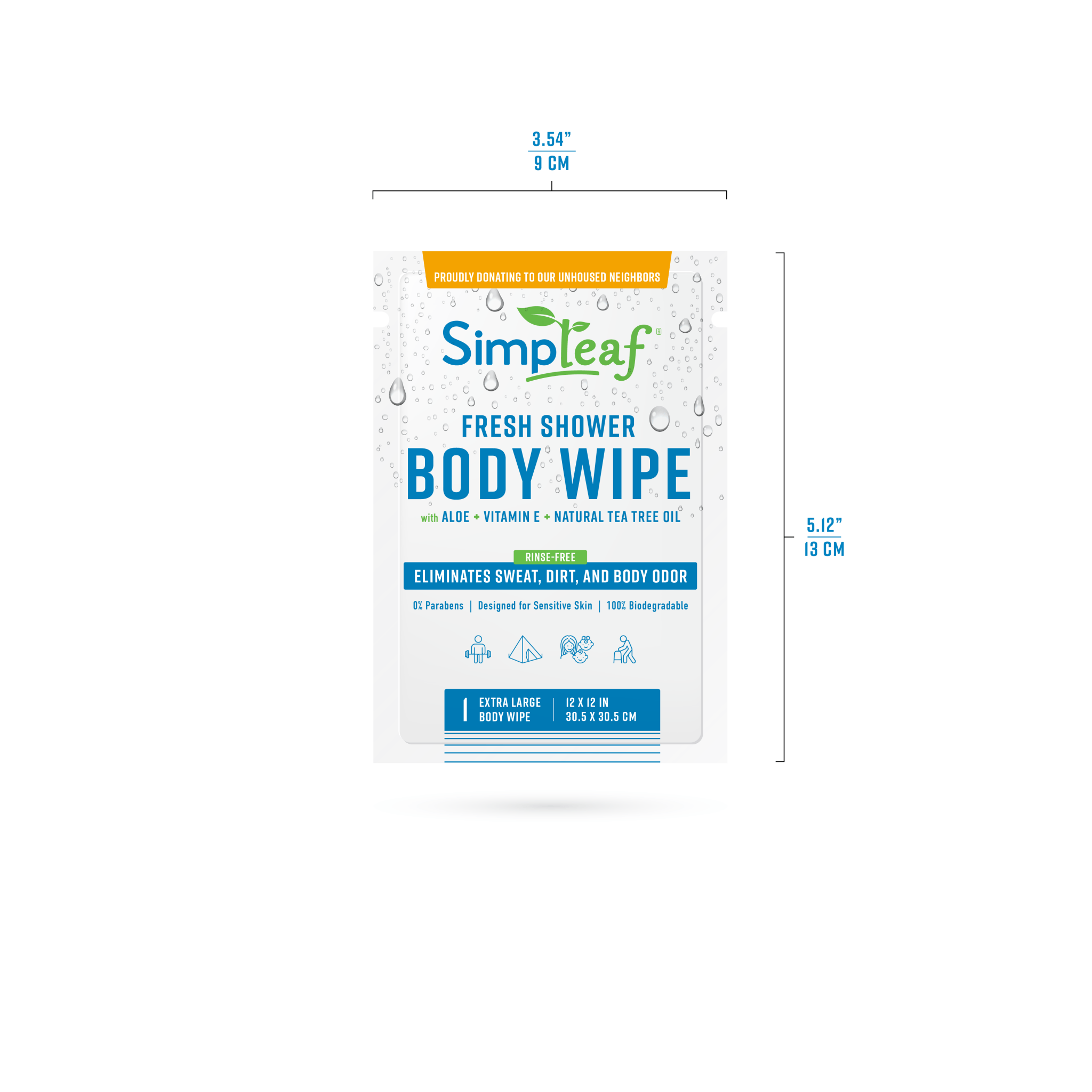 Simpleaf Brands - Extra Large Fresh Shower Body Wipes 12 inche by 12 Inche  wipes for personal cleanup - Box size