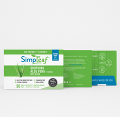 Simpleaf Brands- Individual - Single Wrapped  Flushable Wipes Aloe Vera - Perfect On-the-go and pocket size wipes