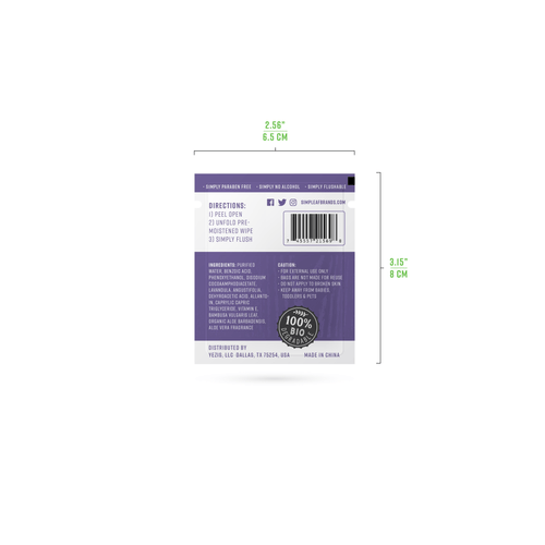 Simpleaf Brands- Individual - Single Wrapped  Flushable Wipes Lavender - Perfect On-the-go and pocket size wipes